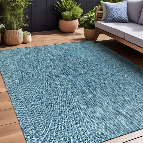 Beverly Rug Indoor/Outdoor Area Rugs, Waterproof Patio Porch Garden Carpet, Aqua Blue, 6'x9'