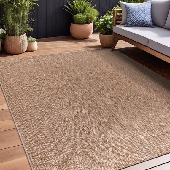 Beverly Rug Indoor/Outdoor Area Rugs, Waterproof Patio Porch Garden Carpet, Jute Beige, 6'x9'