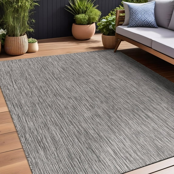 Beverly Rug Indoor/Outdoor Area Rugs, Waterproof Patio Porch Garden Carpet, Silver Gray, 10'x14'