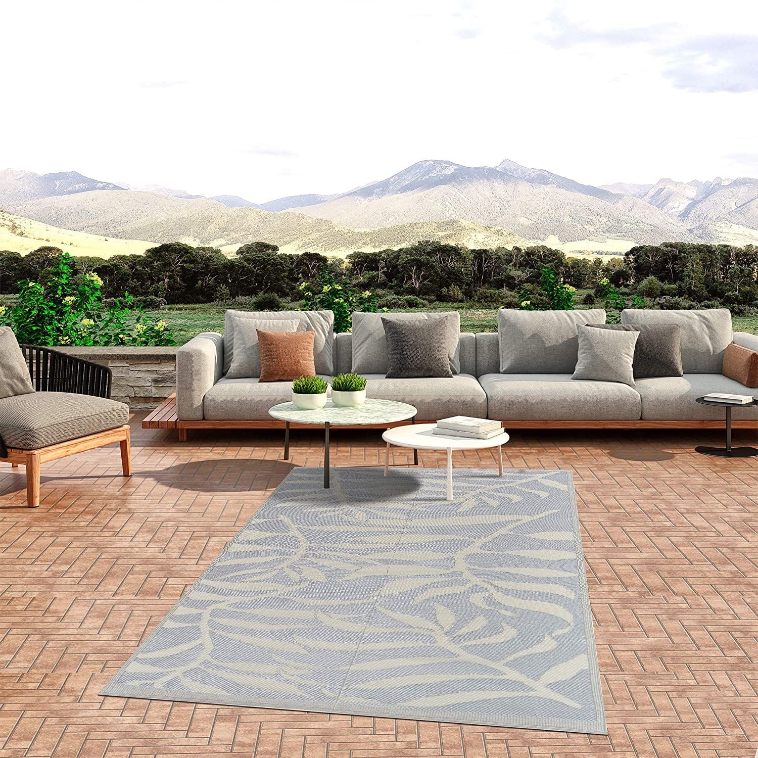 Beverly Rug Indoor Outdoor Reversible Plastic Area Rug - 6x9 - Grey / White