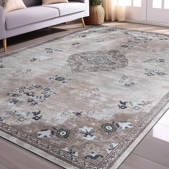 Beverly Rug Machine Washable Easy Cleaning Indoor Non-Slip Rugs Beige / Brown 8'x10'
