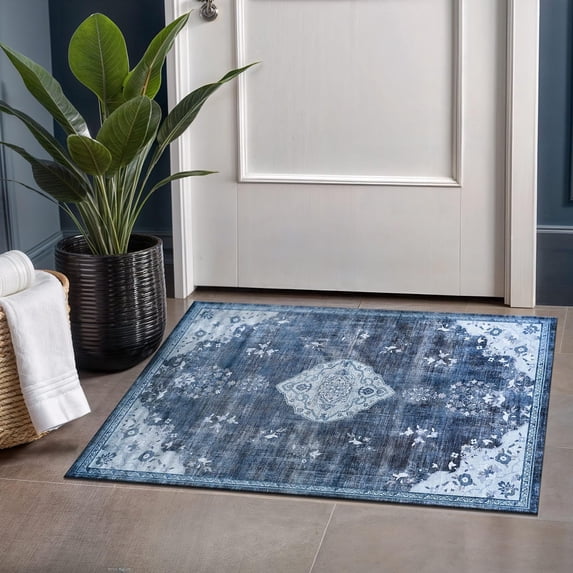 Beverly Rug Machine Washable Easy Cleaning Indoor Non-Slip Rugs Blue / Turquoise 2'x3'