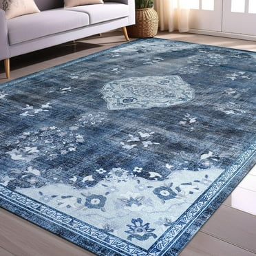 Beverly Rug Machine Washable Easy Cleaning Indoor Non-Slip Rugs Blue / Turquoise 5'x7'