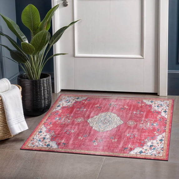 Beverly Rug Machine Washable Easy Cleaning Indoor Non-Slip Rugs Fuchsia / Cream 2'x3'