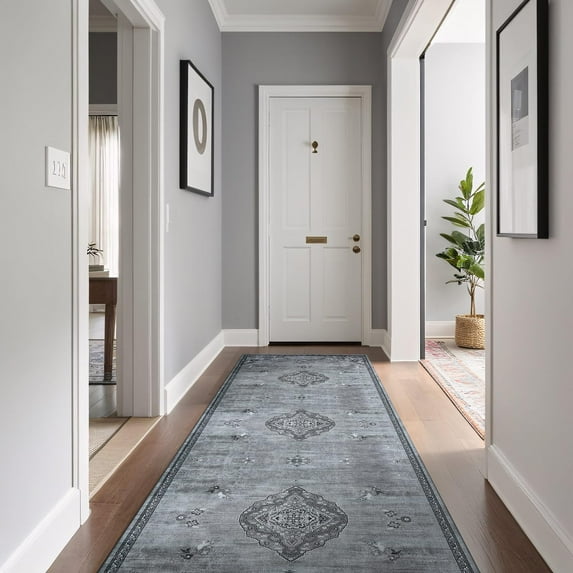 Beverly Rug Machine Washable Easy Cleaning Indoor Non-Slip Rugs Gray / Dark Gray 2'2"x7'