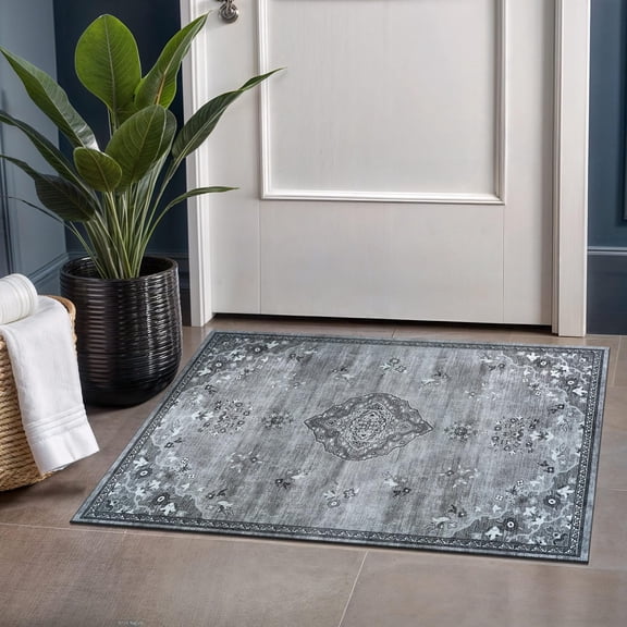 Beverly Rug Machine Washable Easy Cleaning Indoor Non-Slip Rugs Gray / Dark Gray 2'x3'