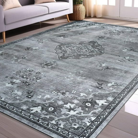 Beverly Rug Machine Washable Easy Cleaning Indoor Non-Slip Rugs Gray / Dark Gray 5'x7'