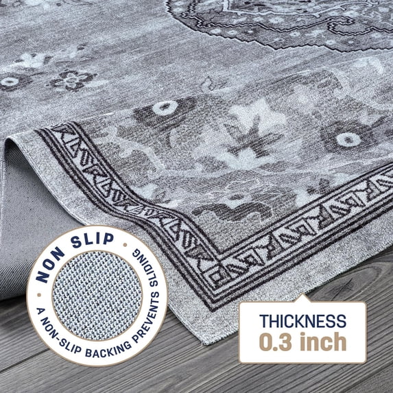 Beverly Rug Machine Washable Easy Cleaning Indoor Non-Slip Rugs Gray / Dark Gray 8'x10'