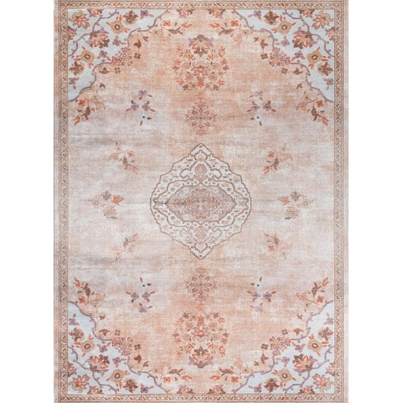 Beverly Rug Machine Washable Easy Cleaning Indoor Non-Slip Rugs Pink / Cream 4'x6'
