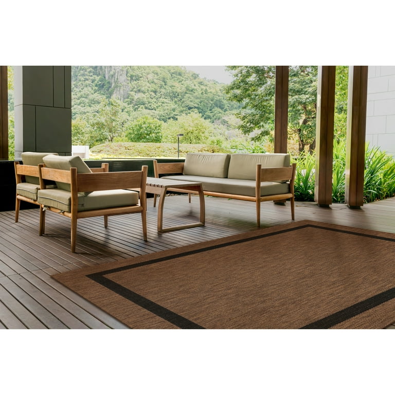 Beverly Rug Modern Bordered Indoor Outdoor Rug Outside Carpet for