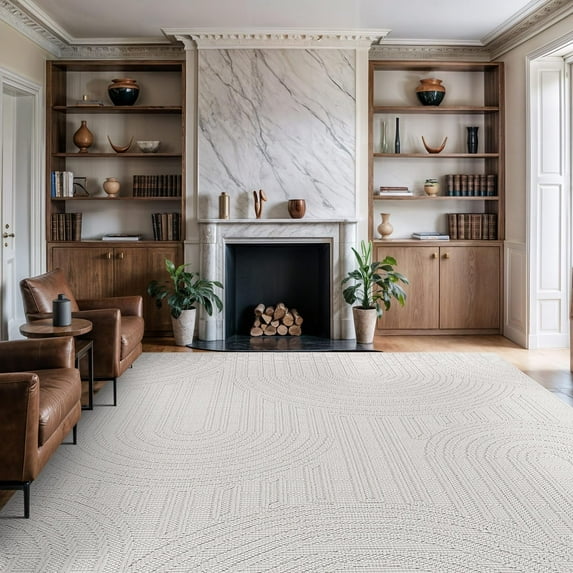 Beverly Rug Modern Geometric Luxury Micro Loop Indoor Area Rug 3302-White 10x14