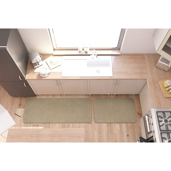 Beverly Rug Non-Slip Machine Washable 2PC Set Beige Indoor Area Rugs