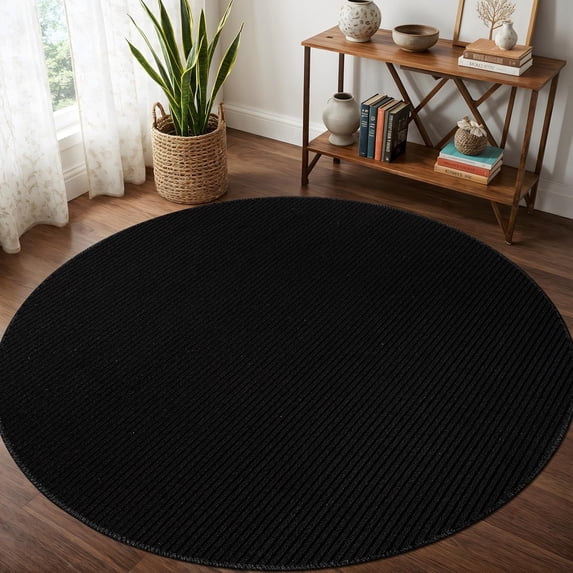 Beverly Rug Non-Slip Machine Washable 6 Round Black Indoor Area Rugs