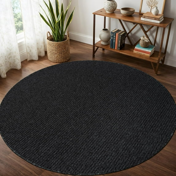 Beverly Rug Non-Slip Machine Washable 6 Round Dark Gray Indoor Area Rugs