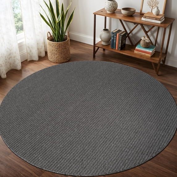 Beverly Rug Non-Slip Machine Washable 6 Round Gray Indoor Area Rugs