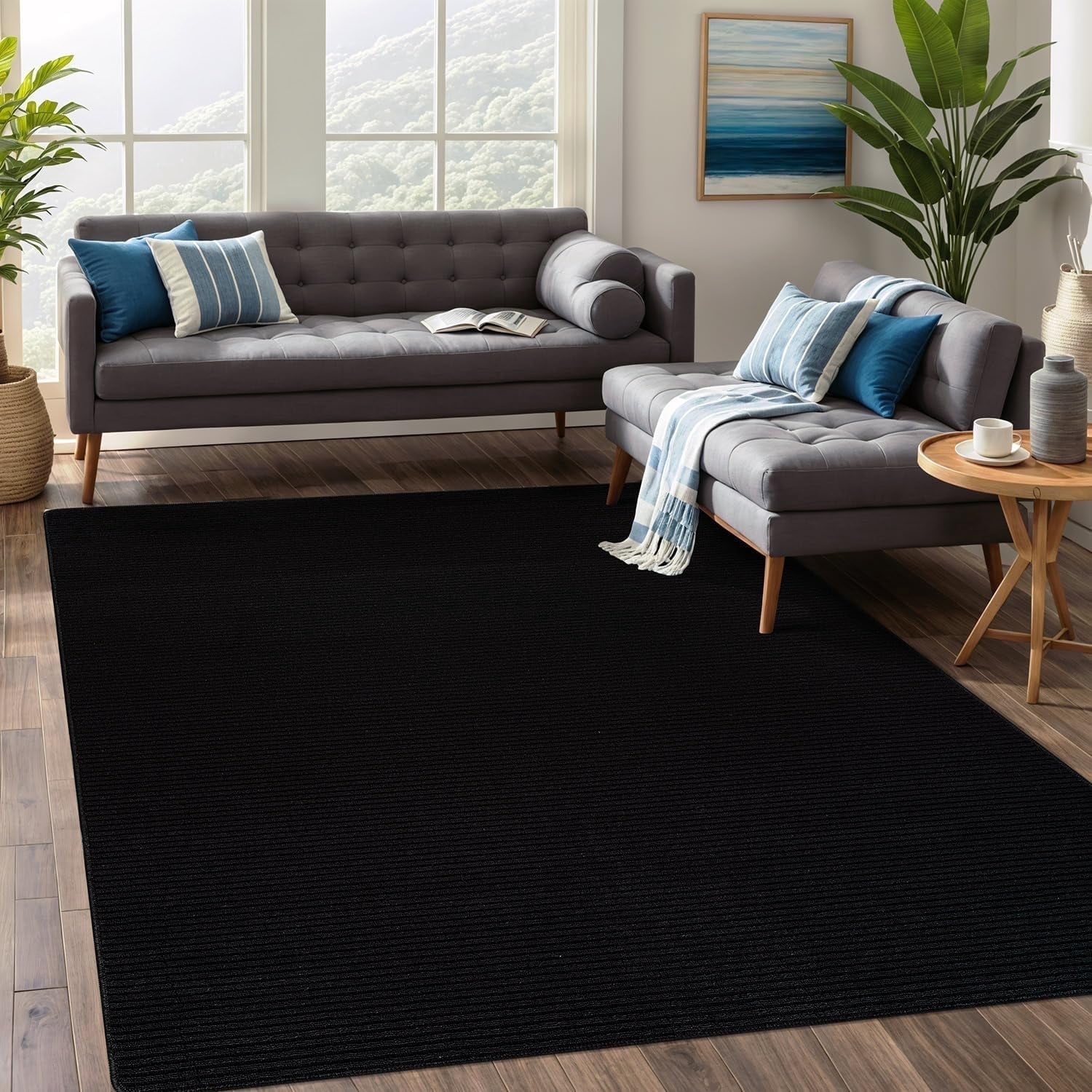 Beverly Rug Non-Slip Machine Washable 6 x 9 Black Indoor Area Rugs