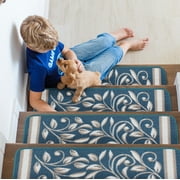 Beverly Rug Non Slip Stair Treads for Wooden Steps, Blue, Set of 15