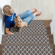 Beverly Rug Non Slip Stair Treads with Rubber Backing, Set of 15, Gray, 8''x26''
