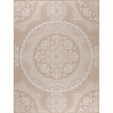 Beverly Rug Outdoor Area Rugs 8' x 10' Patio, Porch, Garden White and Beige