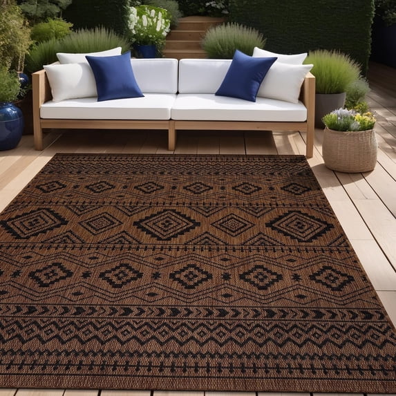 Beverly Rug Outdoor Area Rugs, Waterproof Patio Porch Garden Nut Brown and Black, 9'x12'