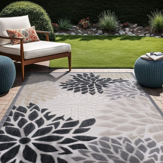Beverly Rug Outdoor / Indoor Area Rugs Patio Porch Garden Carpet Beige / Gray 8'x10'