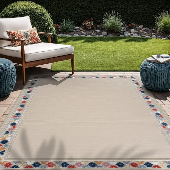 Beverly Rug Outdoor / Indoor Area Rugs Patio Porch Garden Carpet Bordered/Beige 4x6