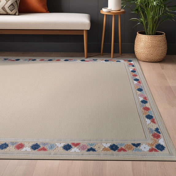 Beverly Rug Outdoor / Indoor Area Rugs Patio Porch Garden Carpet Bordered/Beige 5x7