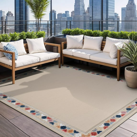 Beverly Rug Outdoor / Indoor Area Rugs Patio Porch Garden Carpet Bordered/Beige 8x10