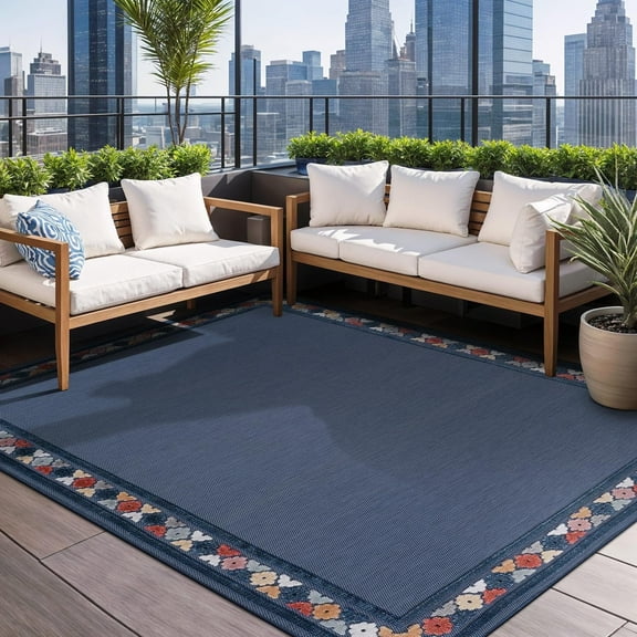 Beverly Rug Outdoor / Indoor Area Rugs Patio Porch Garden Carpet Bordered/Blue 10x14
