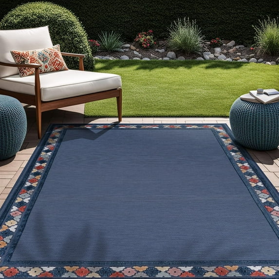 Beverly Rug Outdoor / Indoor Area Rugs Patio Porch Garden Carpet Bordered/Blue 6x9