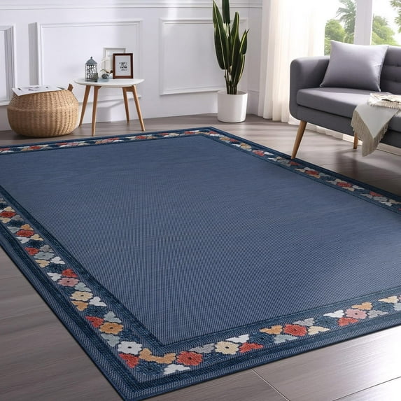 Beverly Rug Outdoor / Indoor Area Rugs Patio Porch Garden Carpet Bordered/Blue 8x10
