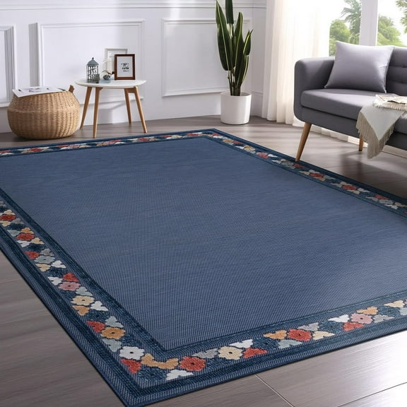 Beverly Rug Outdoor / Indoor Area Rugs Patio Porch Garden Carpet Bordered/Blue 8x10