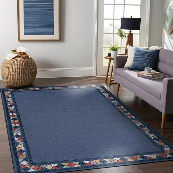 Beverly Rug Outdoor / Indoor Area Rugs Patio Porch Garden Carpet Bordered/Blue 9x12