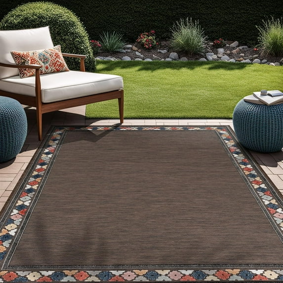 Beverly Rug Outdoor / Indoor Area Rugs Patio Porch Garden Carpet Bordered/Brown 10x14