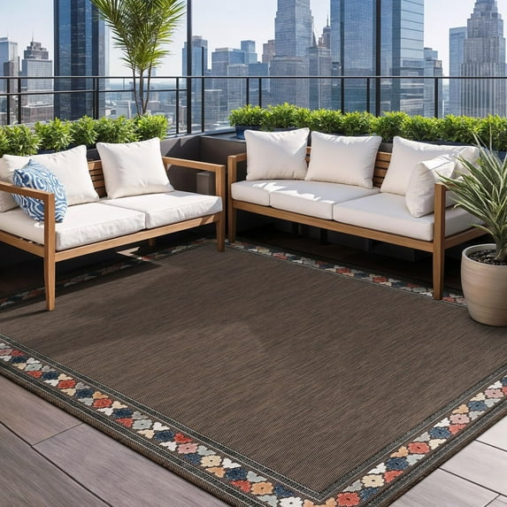 Beverly Rug Outdoor / Indoor Area Rugs Patio Porch Garden Carpet Bordered/Brown 5x7