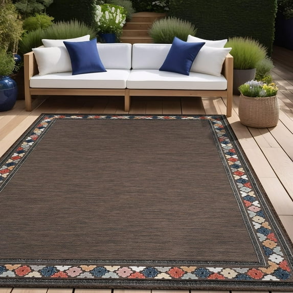 Beverly Rug Outdoor / Indoor Area Rugs Patio Porch Garden Carpet Bordered/Brown 6x9