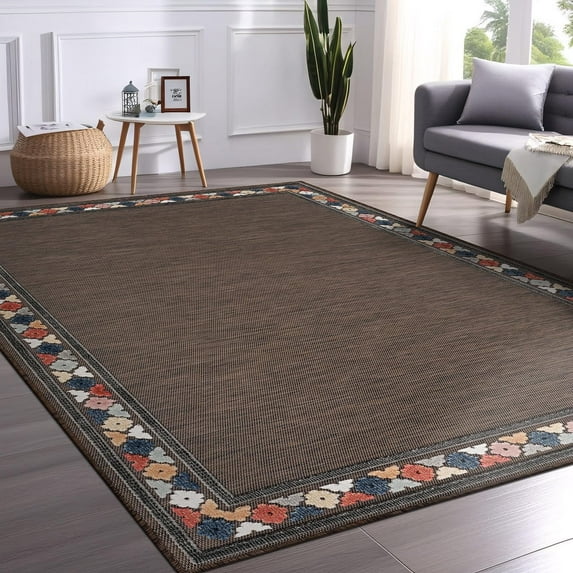 Beverly Rug Outdoor / Indoor Area Rugs Patio Porch Garden Carpet Bordered/Brown 9x12