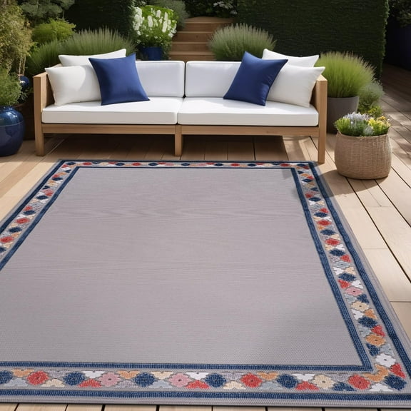 Beverly Rug Outdoor / Indoor Area Rugs Patio Porch Garden Carpet Bordered / Gray 4x6