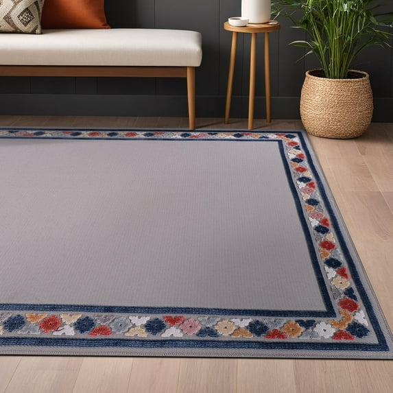 Beverly Rug Outdoor / Indoor Area Rugs Patio Porch Garden Carpet Bordered / Gray 5x7