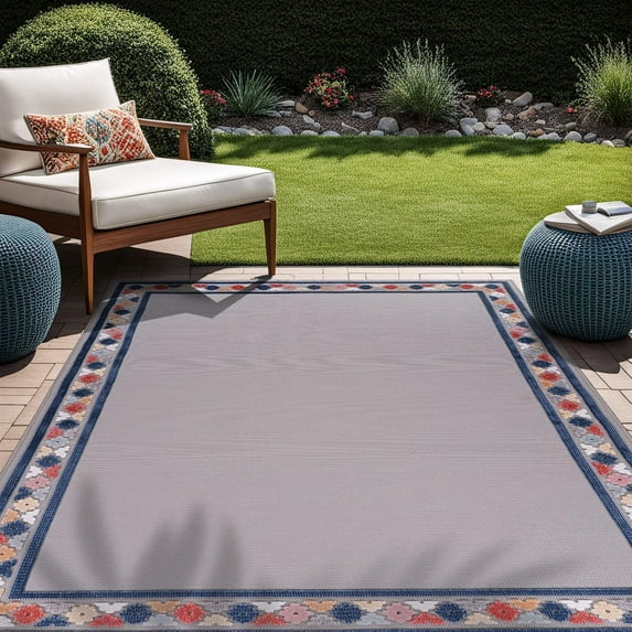 Beverly Rug Outdoor / Indoor Area Rugs Patio Porch Garden Carpet Bordered / Gray 8x10