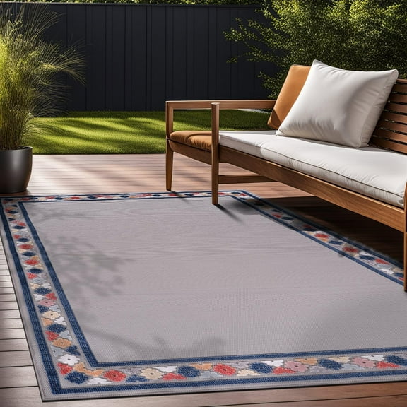 Beverly Rug Outdoor / Indoor Area Rugs Patio Porch Garden Carpet Bordered / Gray 9x12