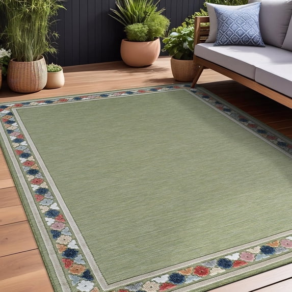 Beverly Rug Outdoor / Indoor Area Rugs Patio Porch Garden Carpet Bordered / Green 8x10