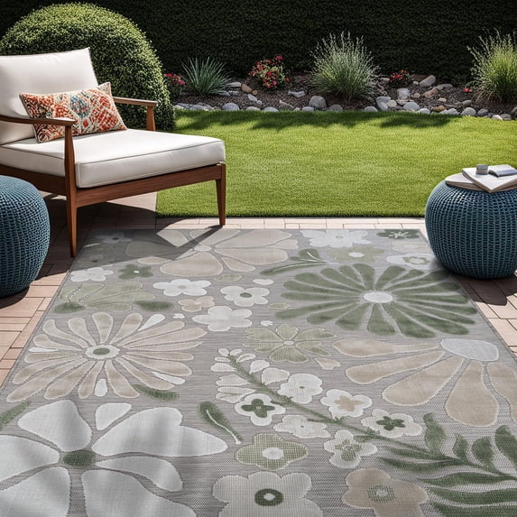 Beverly Rug Outdoor Indoor Area Rugs Patio Porch Garden Carpet Floral ...
