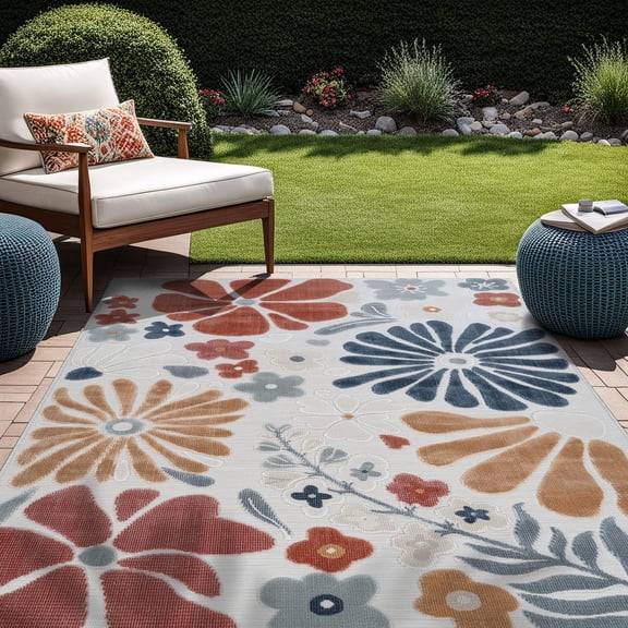 Beverly Rug Outdoor Indoor Area Rugs Patio Porch Garden Carpet Floral Multi 5x7