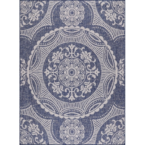 Beverly Rug Outdoor Rug 4' x 6' Patio, Garden, Porch Blue and White