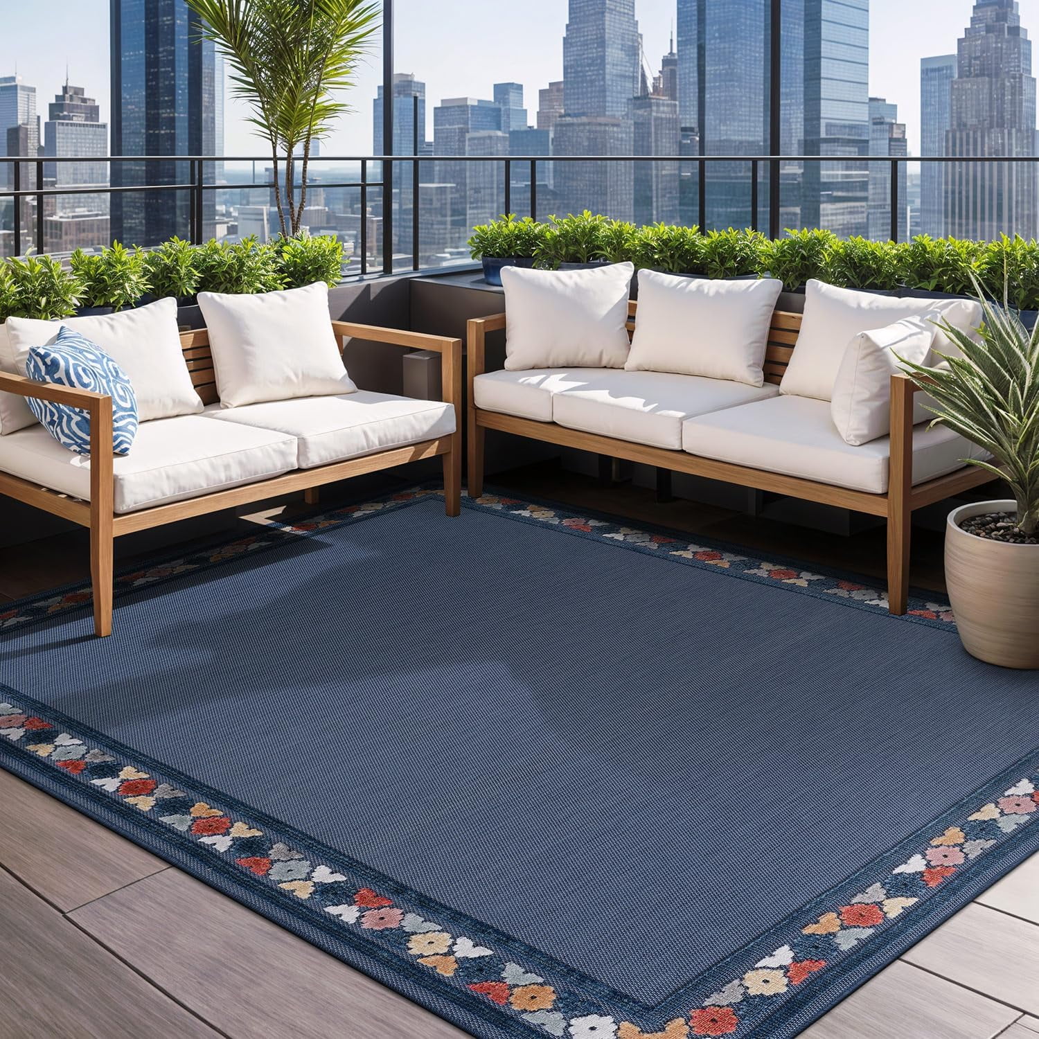 Beverly Rug Outdoor Rug 4x6 Modern Bordered Area Rugs for Indoor and ...