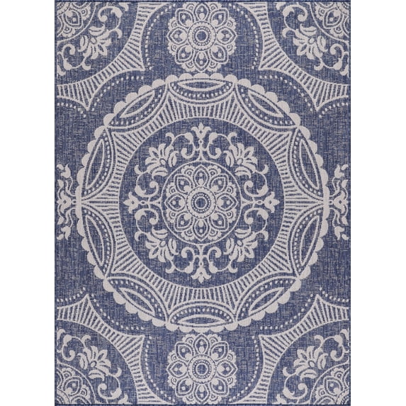 Beverly Rug Outdoor Rug 5' x 7' Patio, Porch, Garden Blue and White