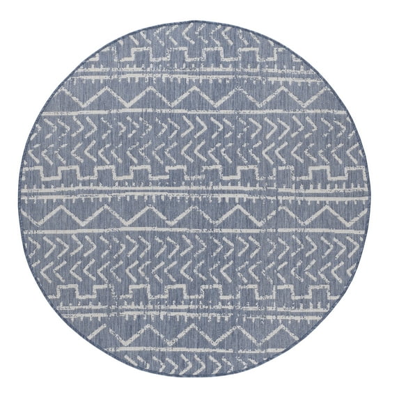 Beverly Rug Outdoor Rug 6' 7'' Round Patio, Porch, Garden, Blue and White