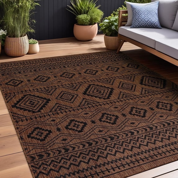 Beverly Rug Outdoor Rugs 5' x 7' Patio, Porch, Garden Nut Brown and Black