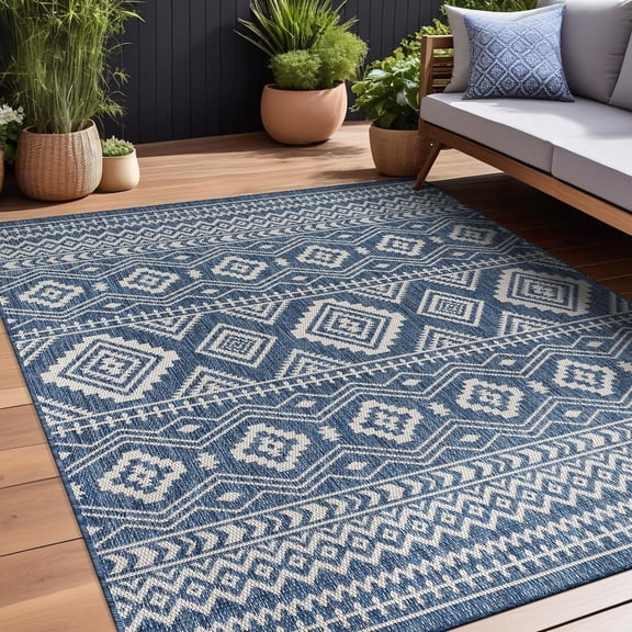 Beverly Rug Outdoor Rugs 6' x 9' Patio, Garden, Porch Azure and White